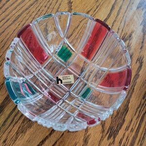 Home Beautiful Germany Red & Green Glass Crystal Bowl Candy Dish ~ VGUC